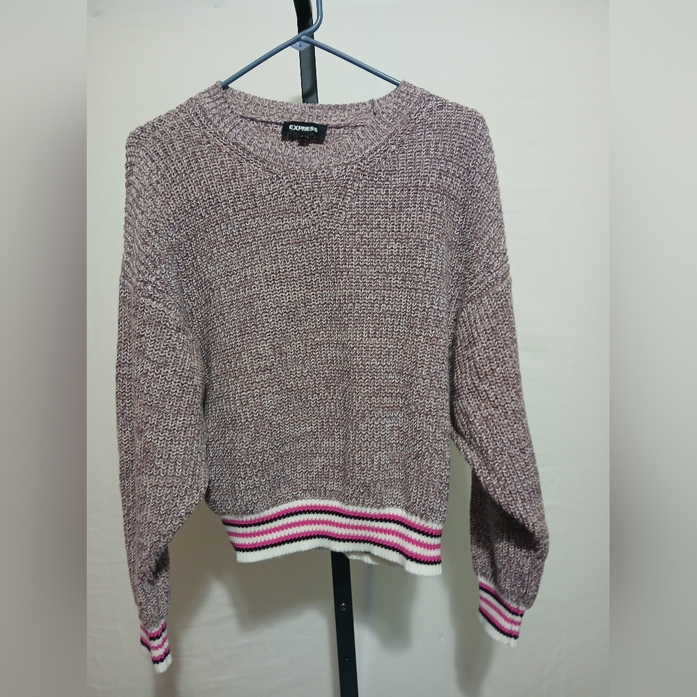Express Brown Sweater with Pink Stripes